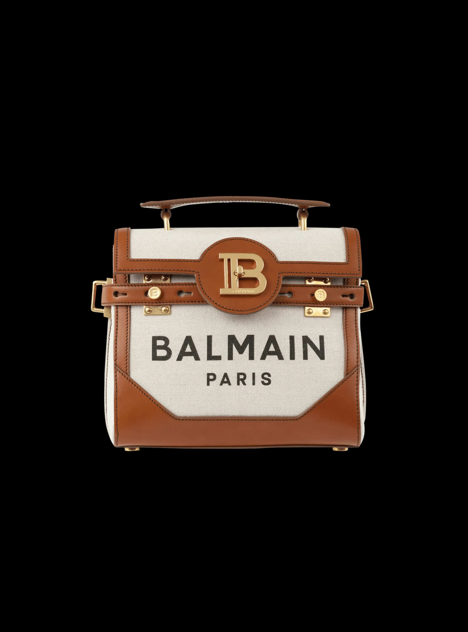 Ecru Canvas B-Buzz 23 Bag With Brown Leather Panels-Balmain Best Sale