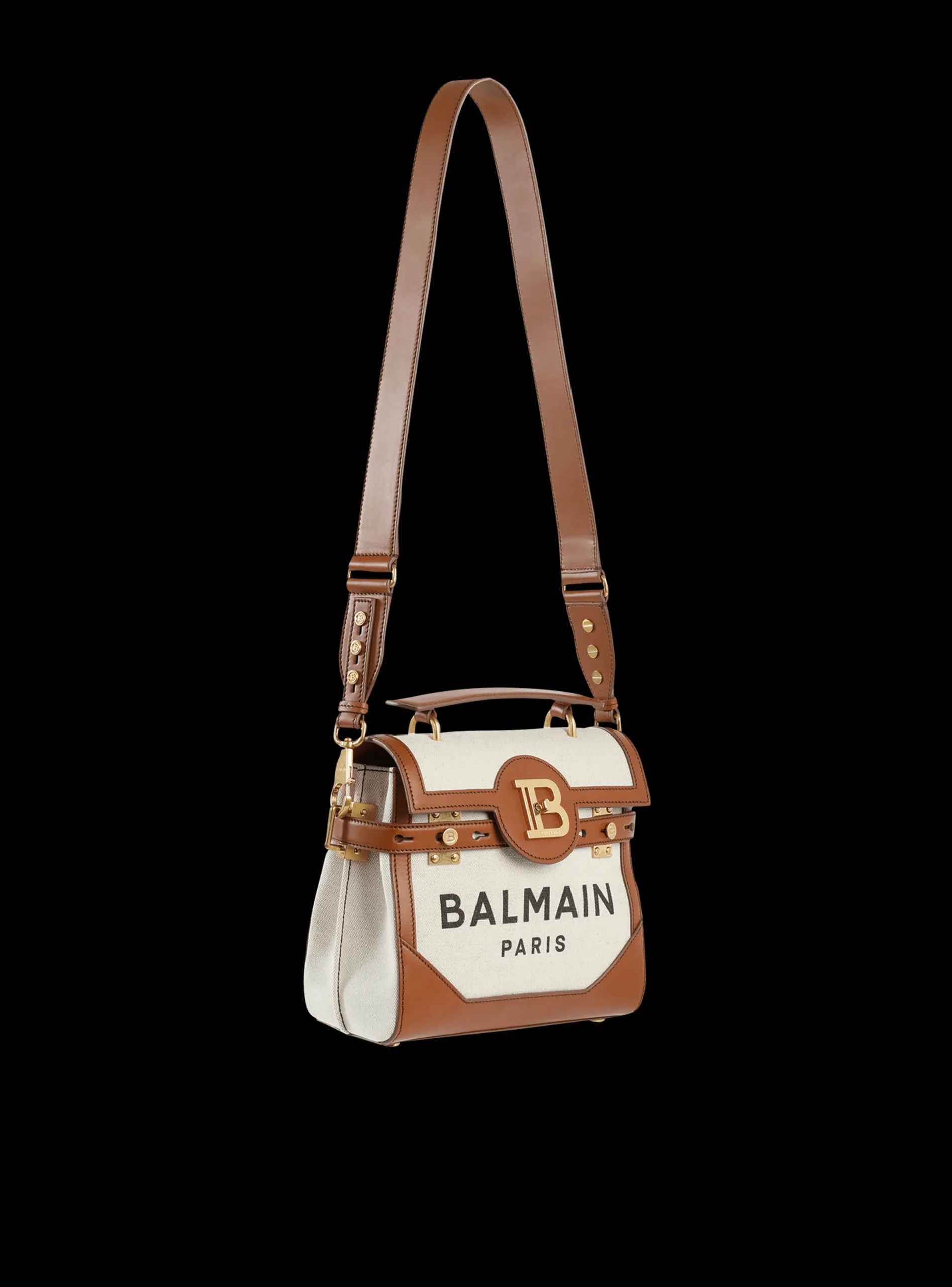 Ecru Canvas B-Buzz 23 Bag With Brown Leather Panels-Balmain Best Sale
