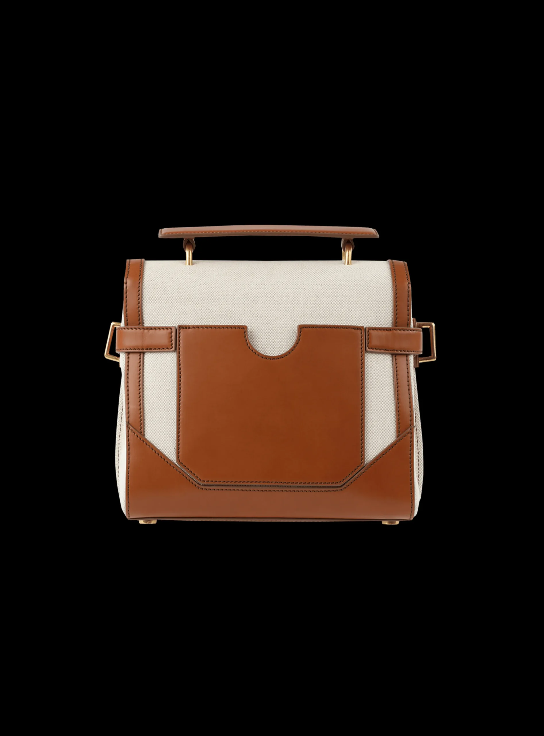 Ecru Canvas B-Buzz 23 Bag With Brown Leather Panels-Balmain Best Sale