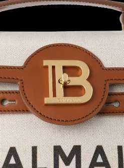 Ecru Canvas B-Buzz 23 Bag With Brown Leather Panels-Balmain Best Sale