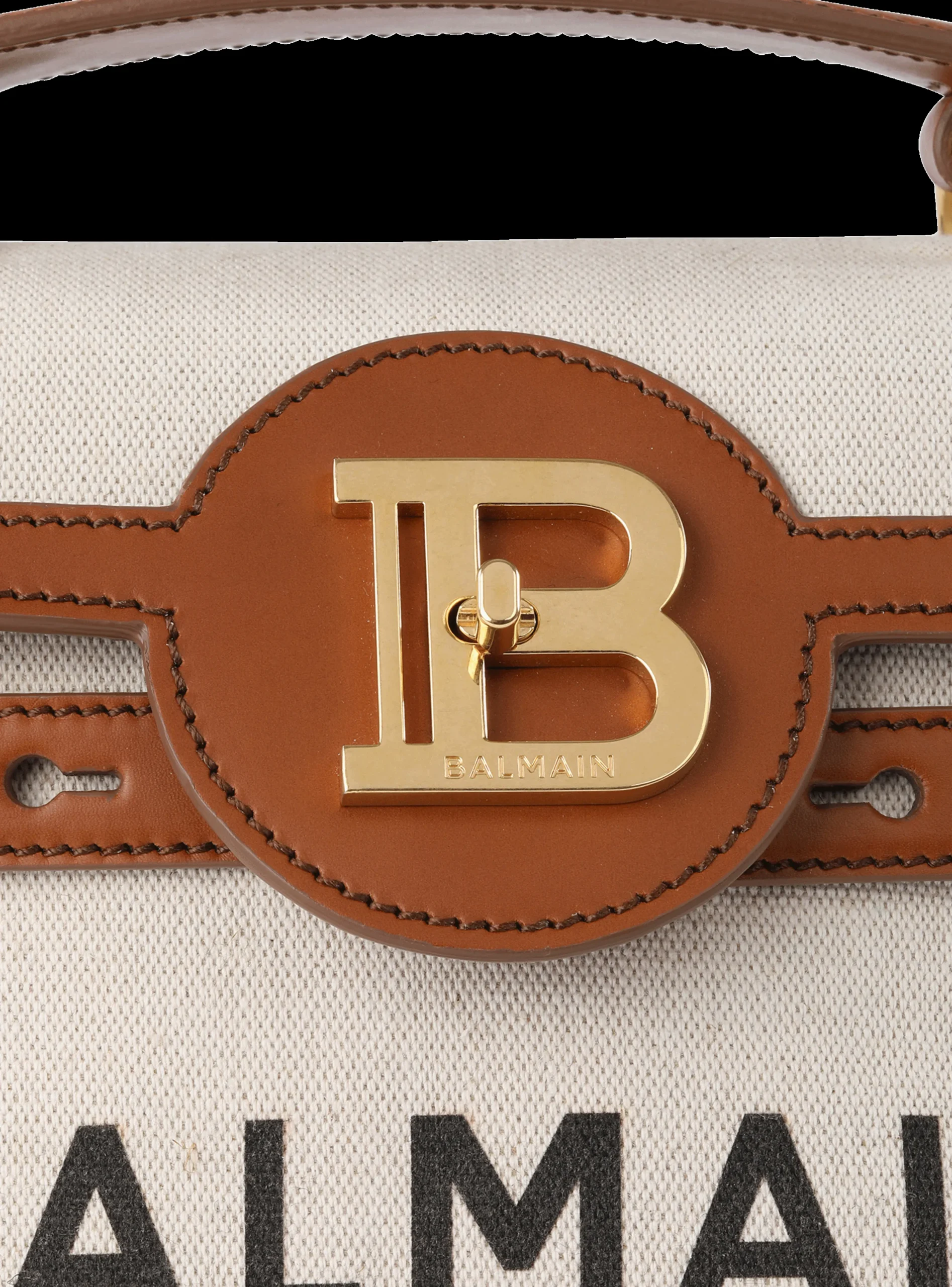 Ecru Canvas B-Buzz 23 Bag With Brown Leather Panels-Balmain Best Sale
