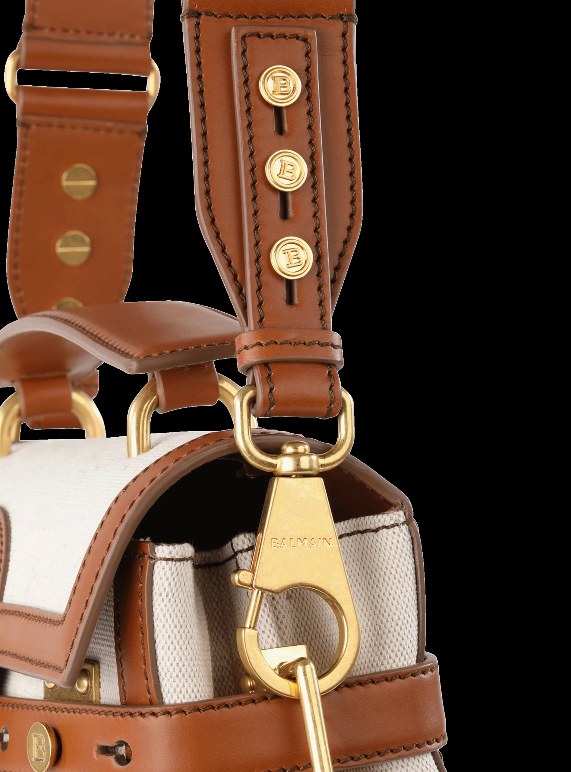 Ecru Canvas B-Buzz 23 Bag With Brown Leather Panels-Balmain Best Sale