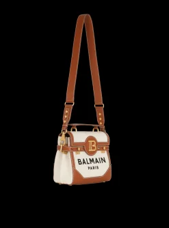 Ecru Canvas B-Buzz 23 Bag With Leather Panels-Balmain Outlet