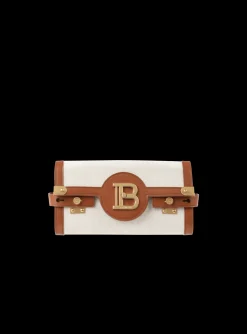 Ecru Canvas B-Buzz 23 Clutch With Brown Leather Panels-Balmain Fashion