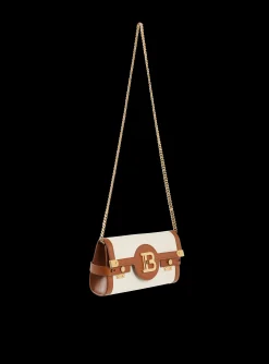 Ecru Canvas B-Buzz 23 Clutch With Brown Leather Panels-Balmain Fashion