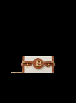 Ecru Canvas B-Buzz 23 Clutch With Brown Leather Panels-Balmain Fashion