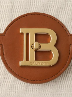 Ecru Canvas B-Buzz 23 Clutch With Brown Leather Panels-Balmain Fashion