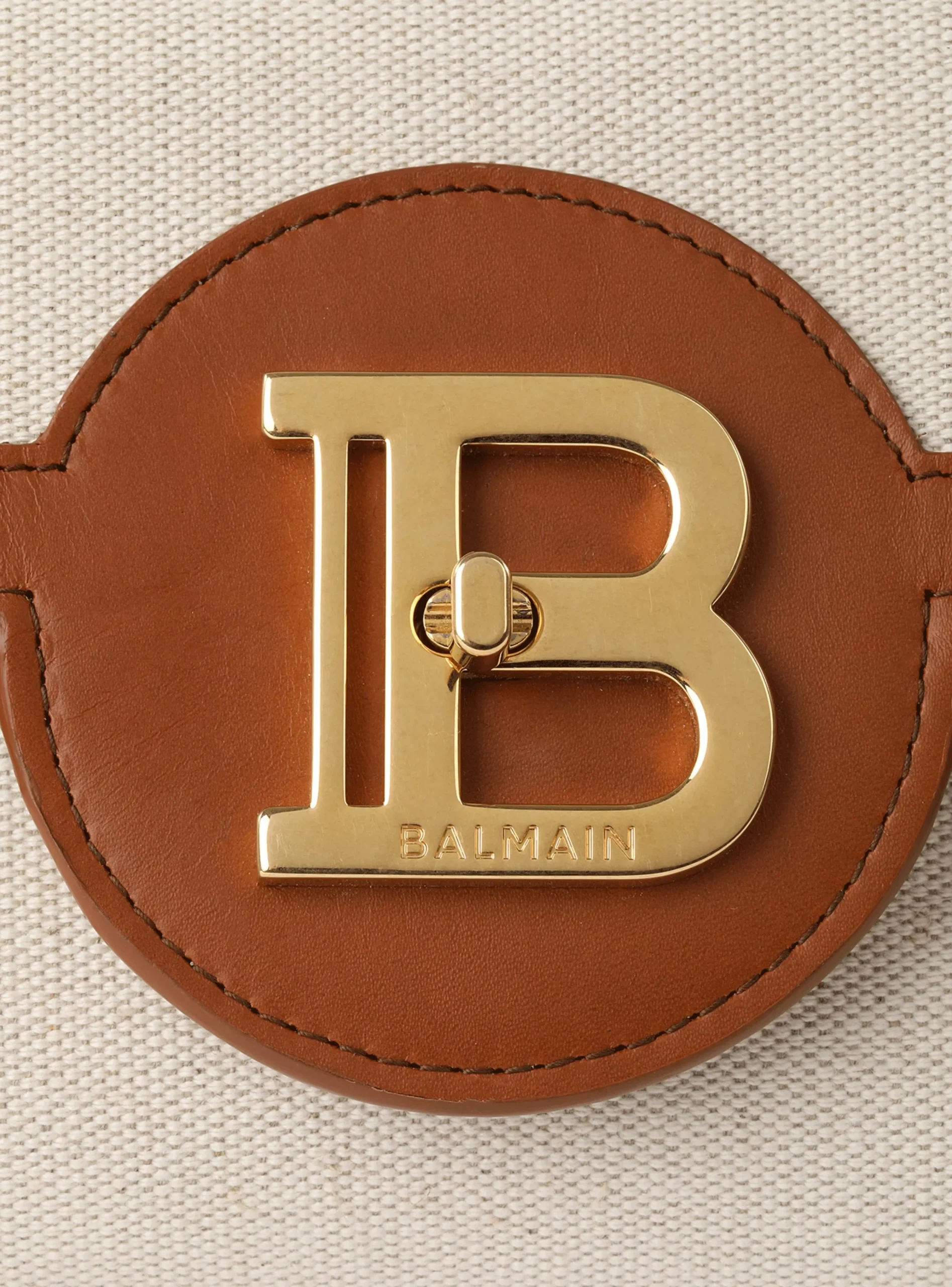 Ecru Canvas B-Buzz 23 Clutch With Brown Leather Panels-Balmain Fashion