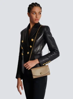 Embl&egrave;me Grained Calfskin Clutch-Balmain Cheap