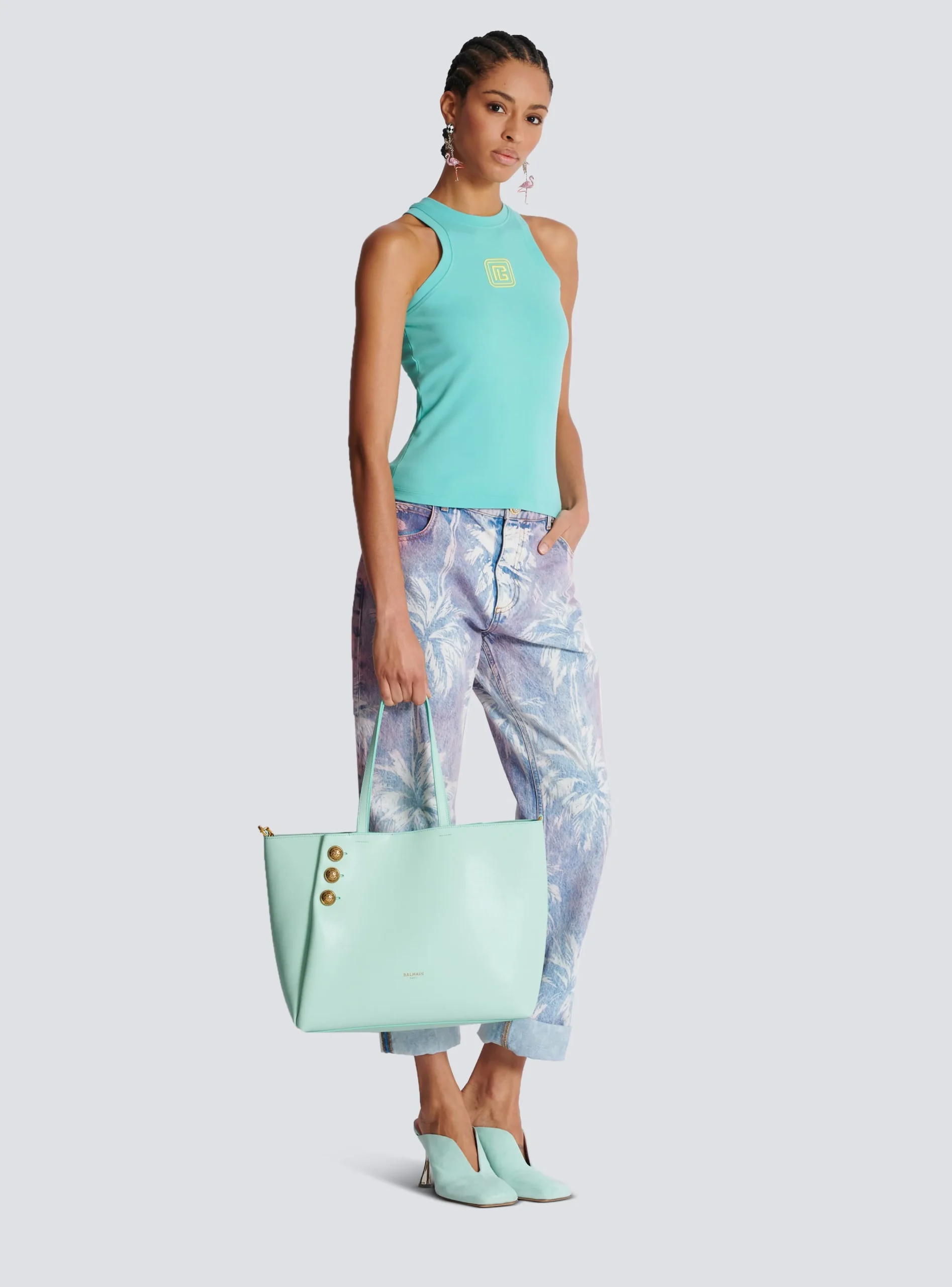 Emblème Grained Calfskin Tote Bag-Balmain Sale
