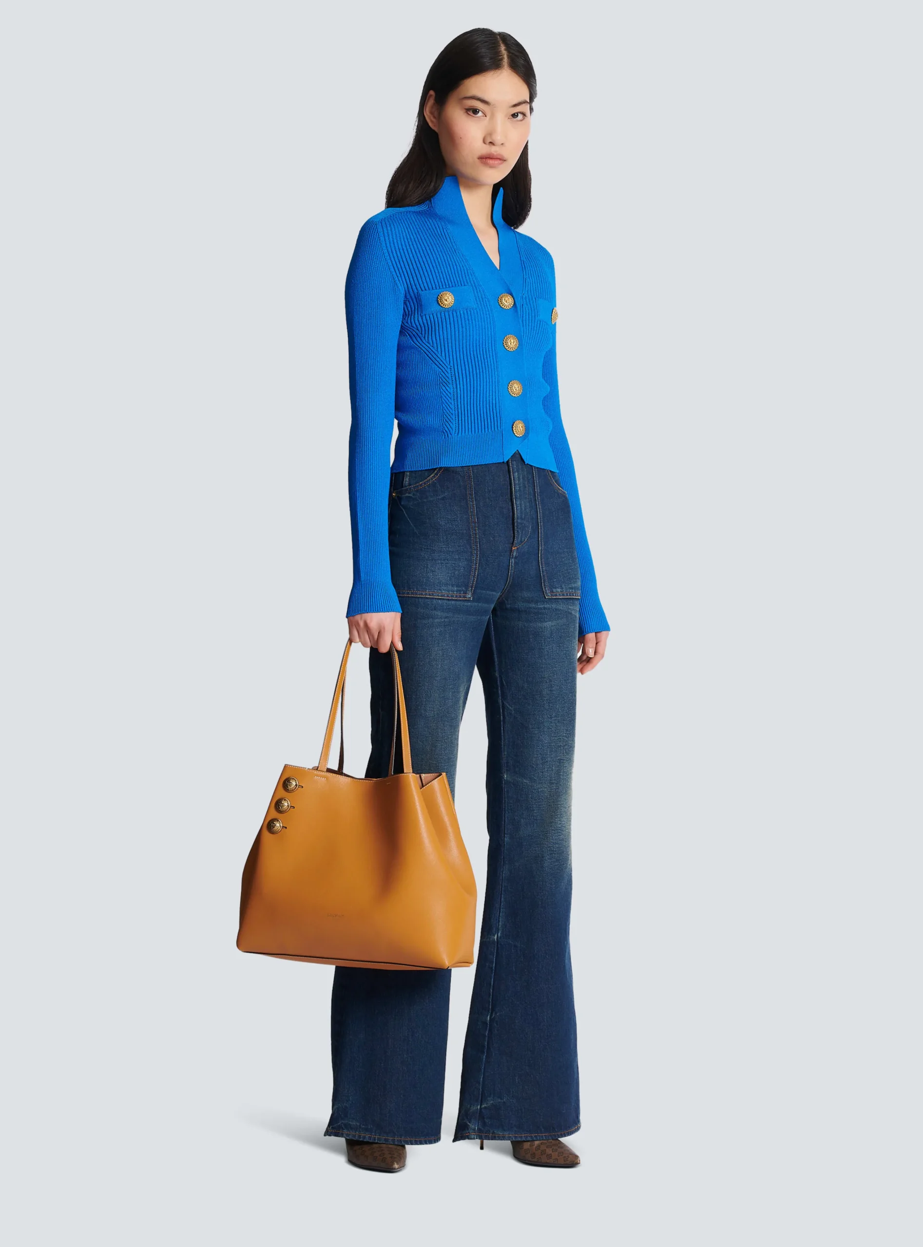Emblème Grained Leather Tote Bag-Balmain Fashion