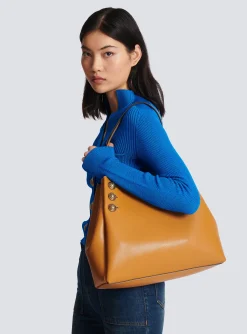 Emblème Grained Leather Tote Bag-Balmain Fashion