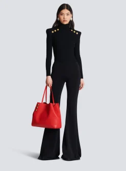 Embl&egrave;me Grained Leather Tote Bag-Balmain Flash Sale