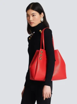 Emblème Grained Leather Tote Bag-Balmain Flash Sale