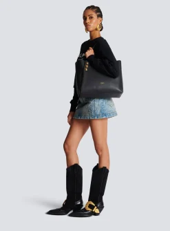 Embl&egrave;me Leather Tote Bag-Balmain Cheap