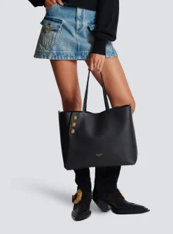 Embl&egrave;me Leather Tote Bag-Balmain Cheap
