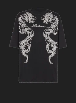 Embroidered Dragon T-shirt With Rhinestones-Balmain Store