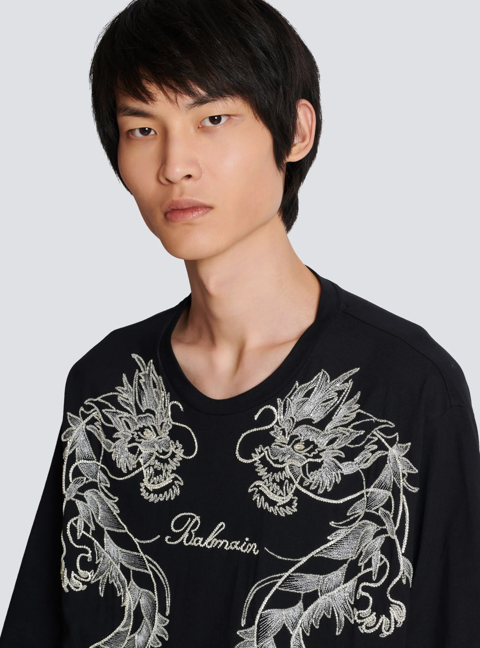 Embroidered Dragon T-shirt With Rhinestones-Balmain Store