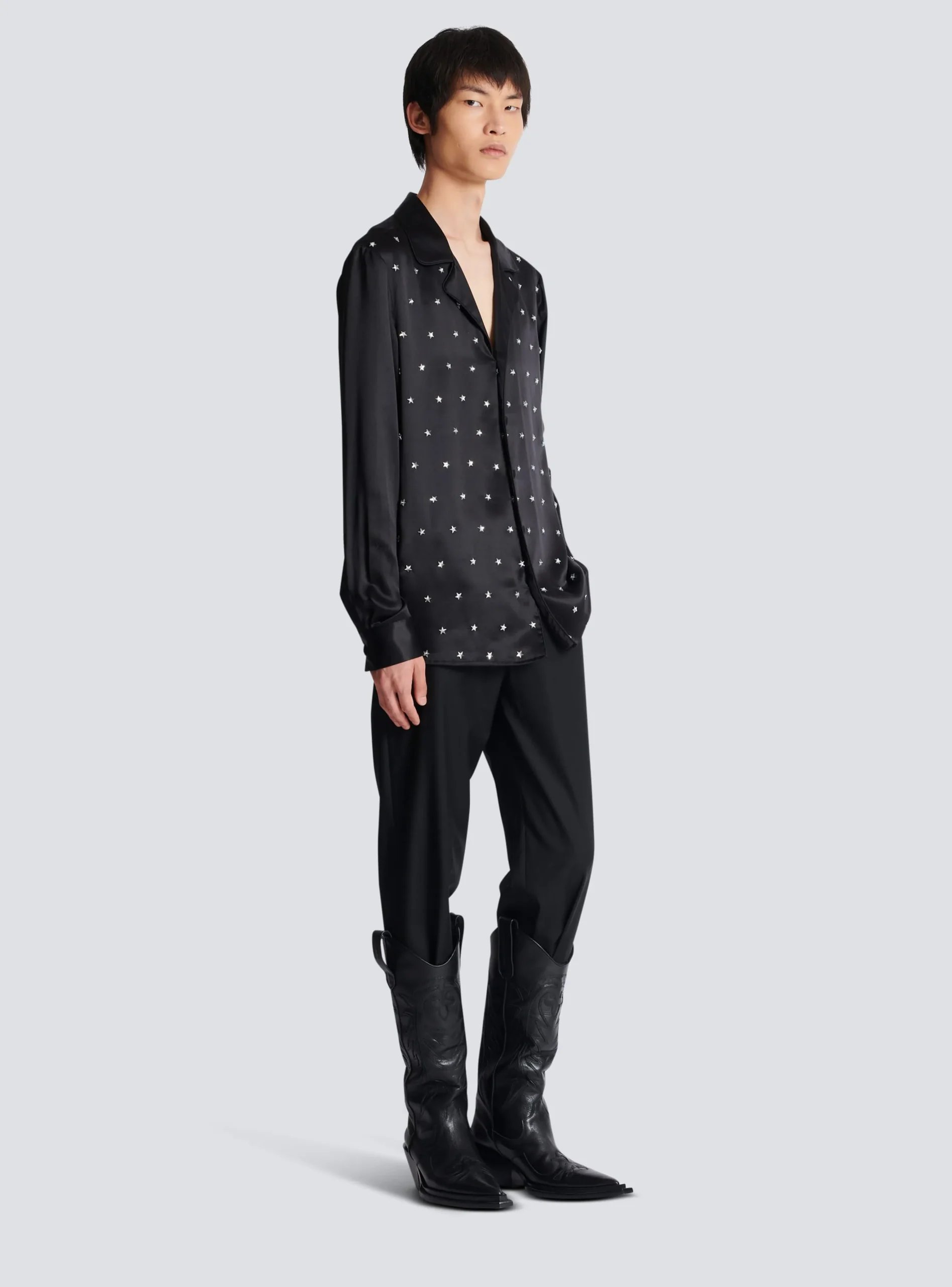 Embroidered Silk Stars Shirt-Balmain Best Sale