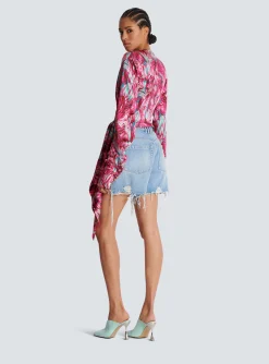 Feather Print Satin Wrap Blouse-Balmain Cheap