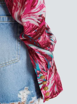 Feather Print Satin Wrap Blouse-Balmain Cheap