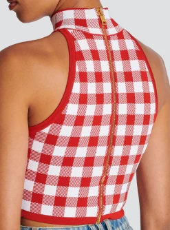 Fine Gingham Knit Tank Top-Balmain Clearance