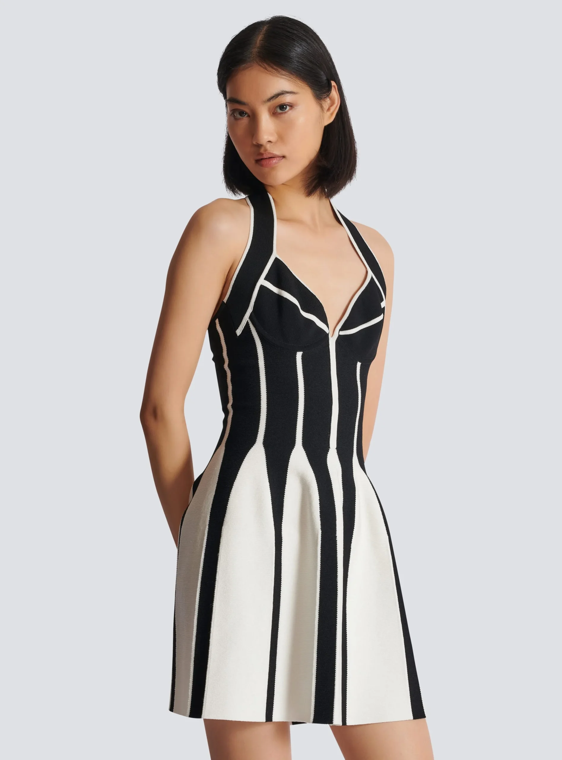 Flared Halterneck Knit Dress-Balmain Clearance