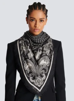Floaty Scarf With Mini Monogram And Paisley Print-Balmain Store