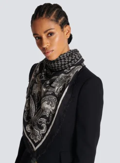 Floaty Scarf With Mini Monogram And Paisley Print-Balmain Store