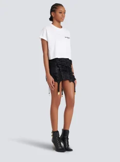 Flocked Paris Cropped T-Shirt-Balmain Cheap