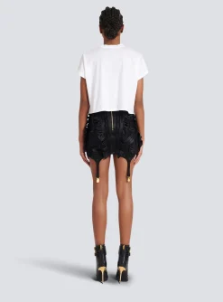 Flocked Paris Cropped T-Shirt-Balmain Cheap