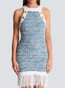 Fringed Denim Tweed Dress-Balmain Flash Sale