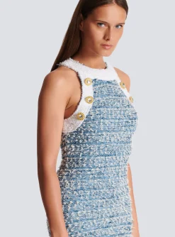 Fringed Denim Tweed Dress-Balmain Flash Sale