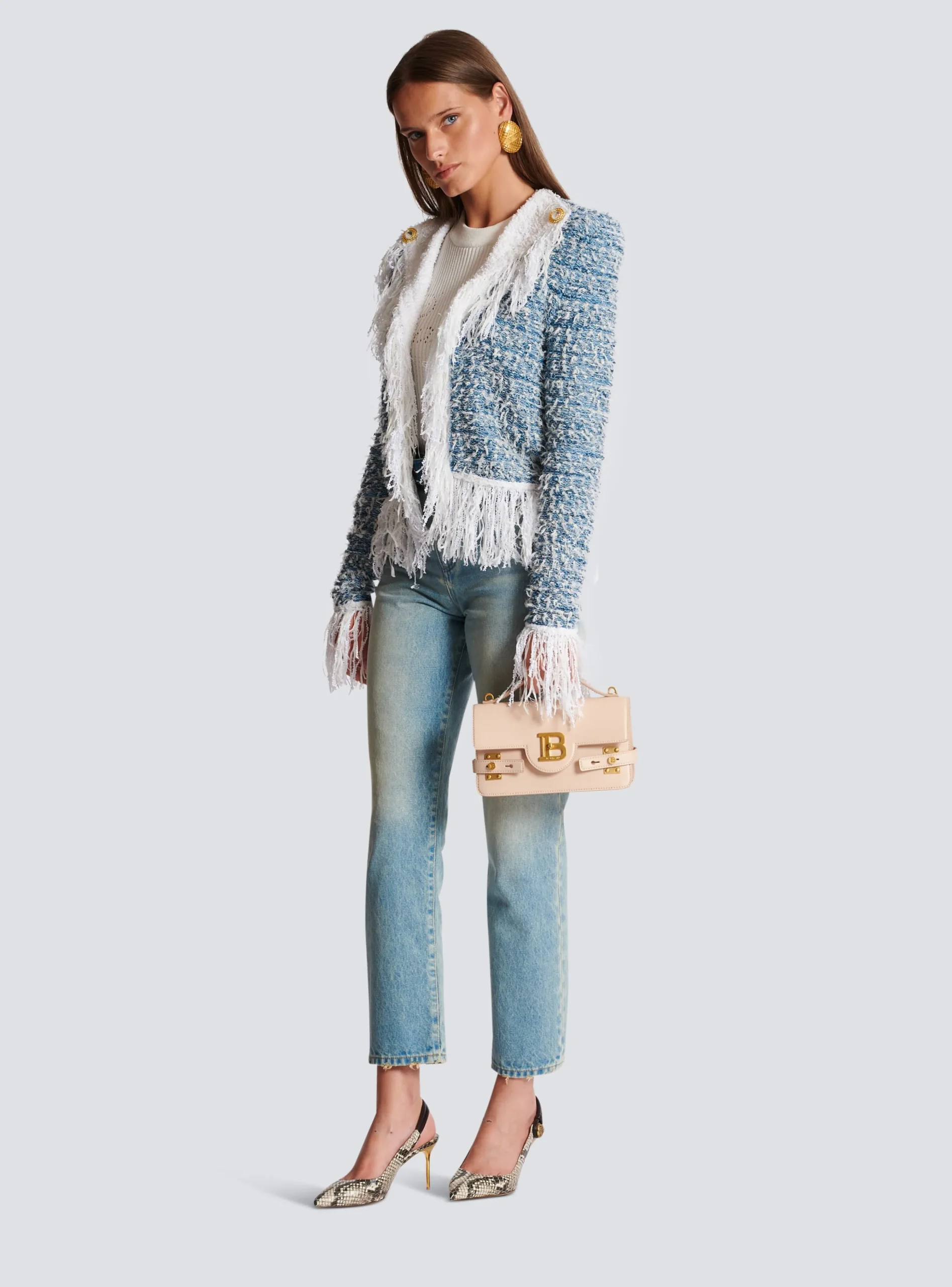 Fringed Denim Tweed Jacket-Balmain Sale