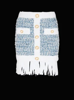 Fringed Denim Tweed Skirt-Balmain Hot