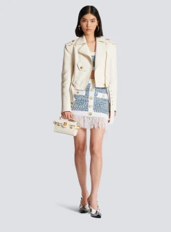 Fringed Denim Tweed Skirt-Balmain Hot