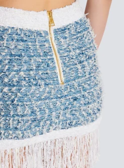 Fringed Denim Tweed Skirt-Balmain Hot