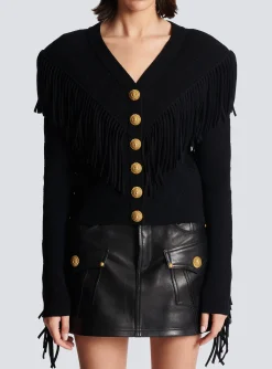 Fringed Fine Knit Cardigan-Balmain Shop