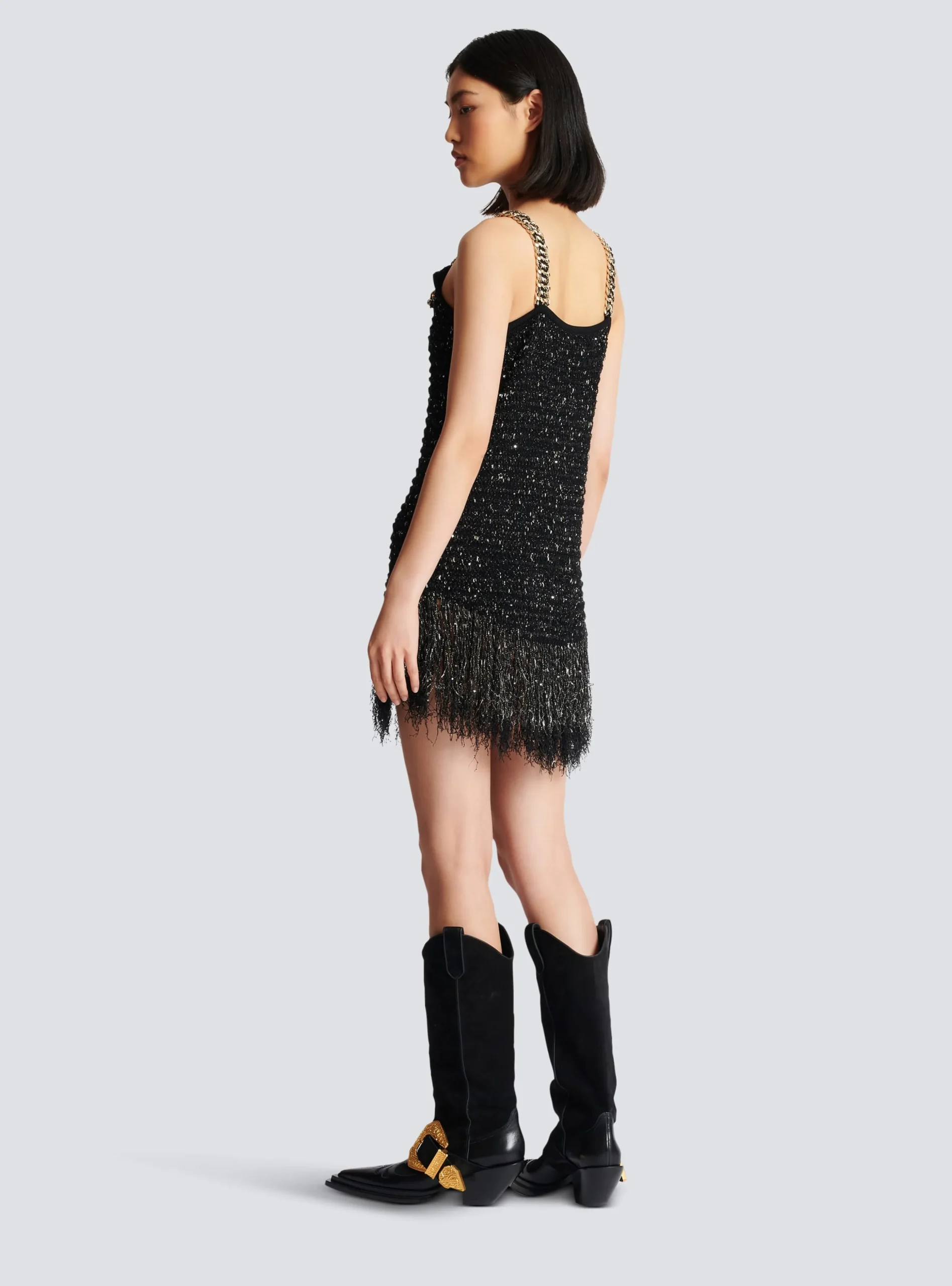 Fringed Lurex Tweed Dress-Balmain Shop