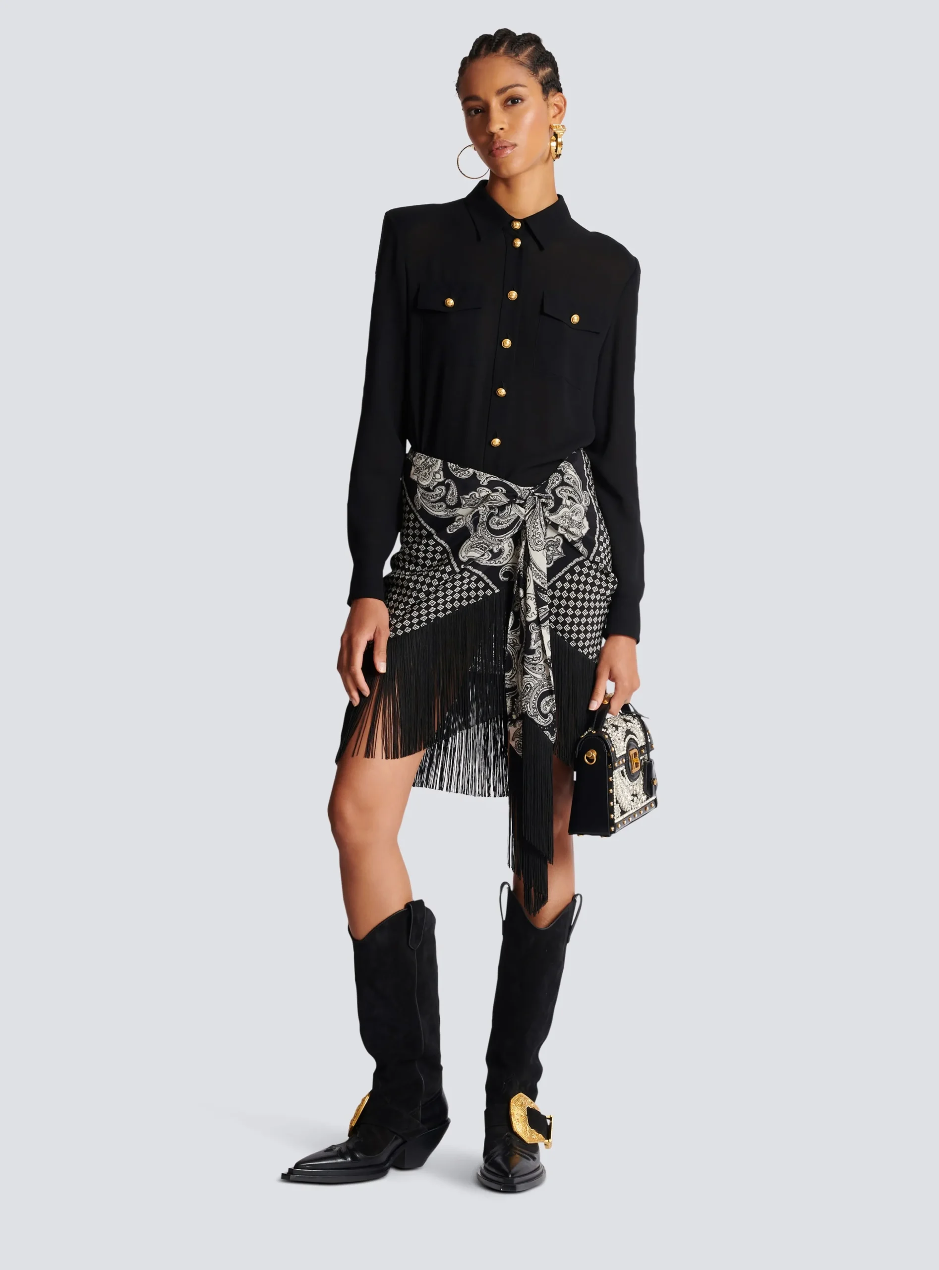 Fringed Silk Scarf Skirt-Balmain Store