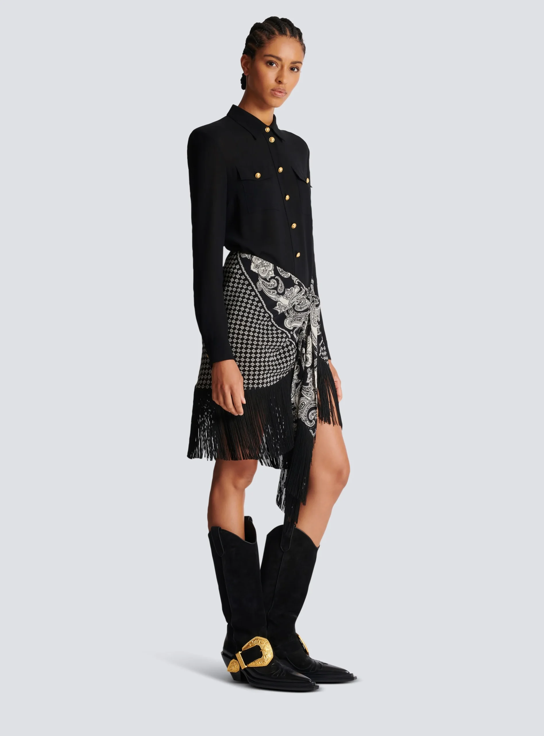 Fringed Silk Scarf Skirt-Balmain Store