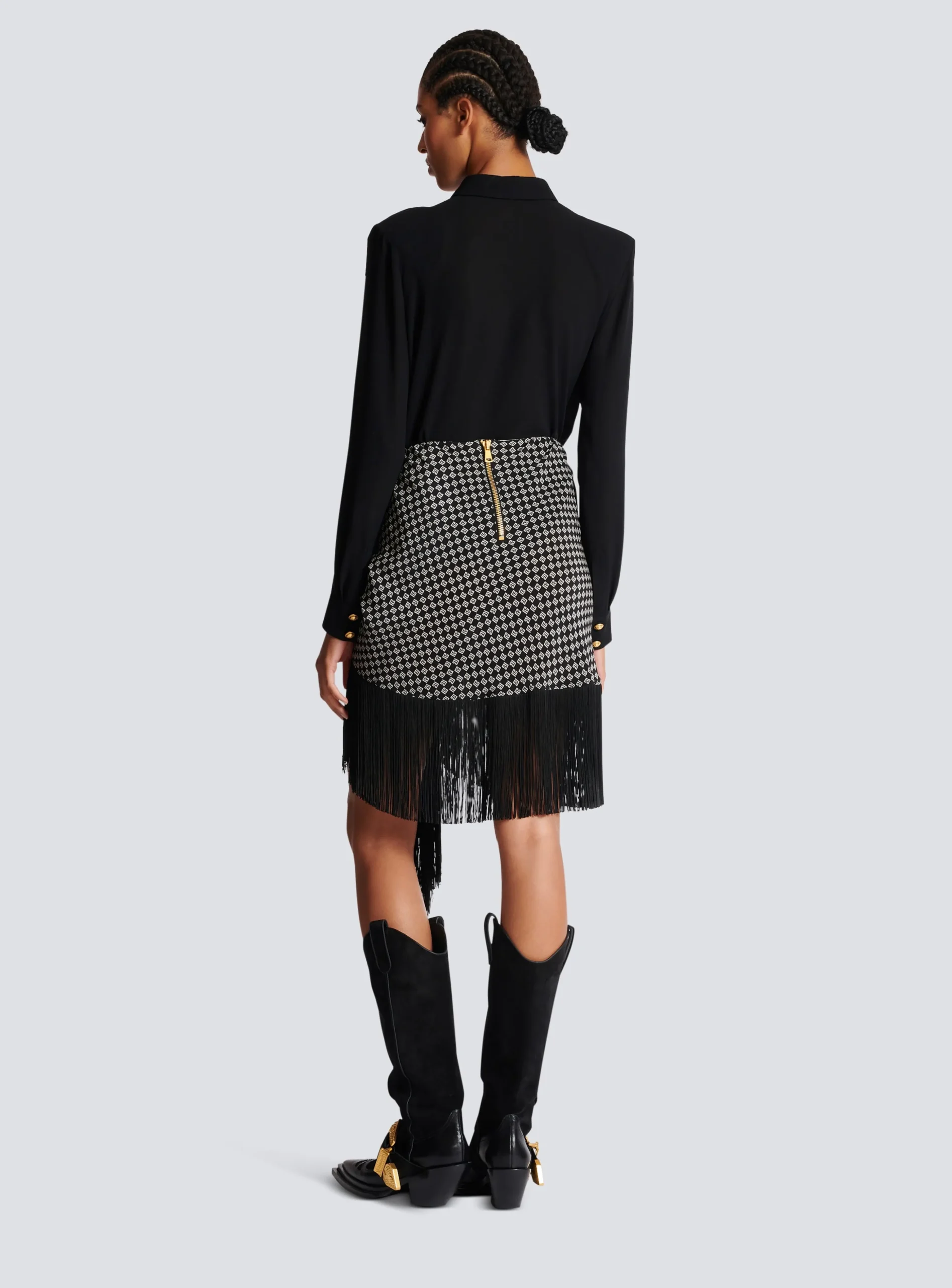 Fringed Silk Scarf Skirt-Balmain Store
