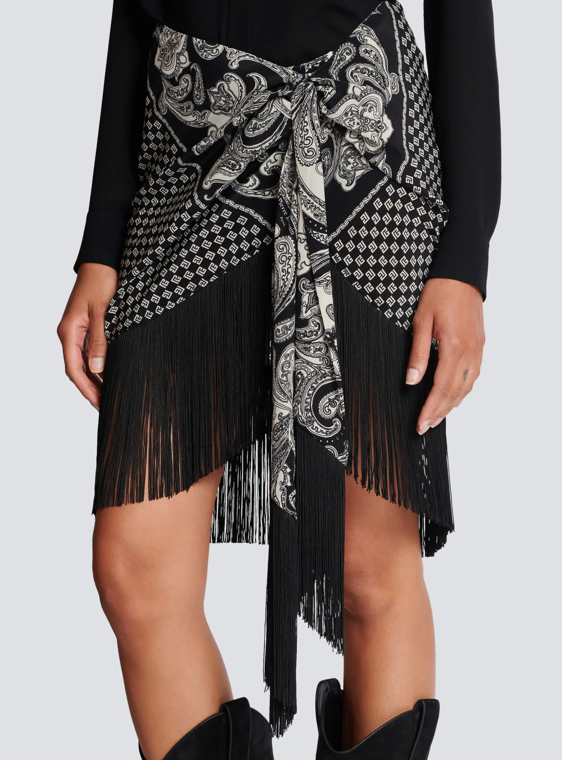 Fringed Silk Scarf Skirt-Balmain Store
