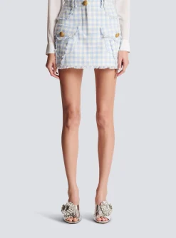 Gingham Tweed A-line Skirt-Balmain Cheap