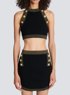 Gold-trimmed Knit Crop Top-Balmain Outlet