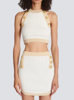Gold-trimmed Knit Crop Top-Balmain Online
