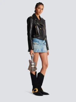 Guitar Bag Clutch With Leather And Monogram Detailing-Balmain Cheap