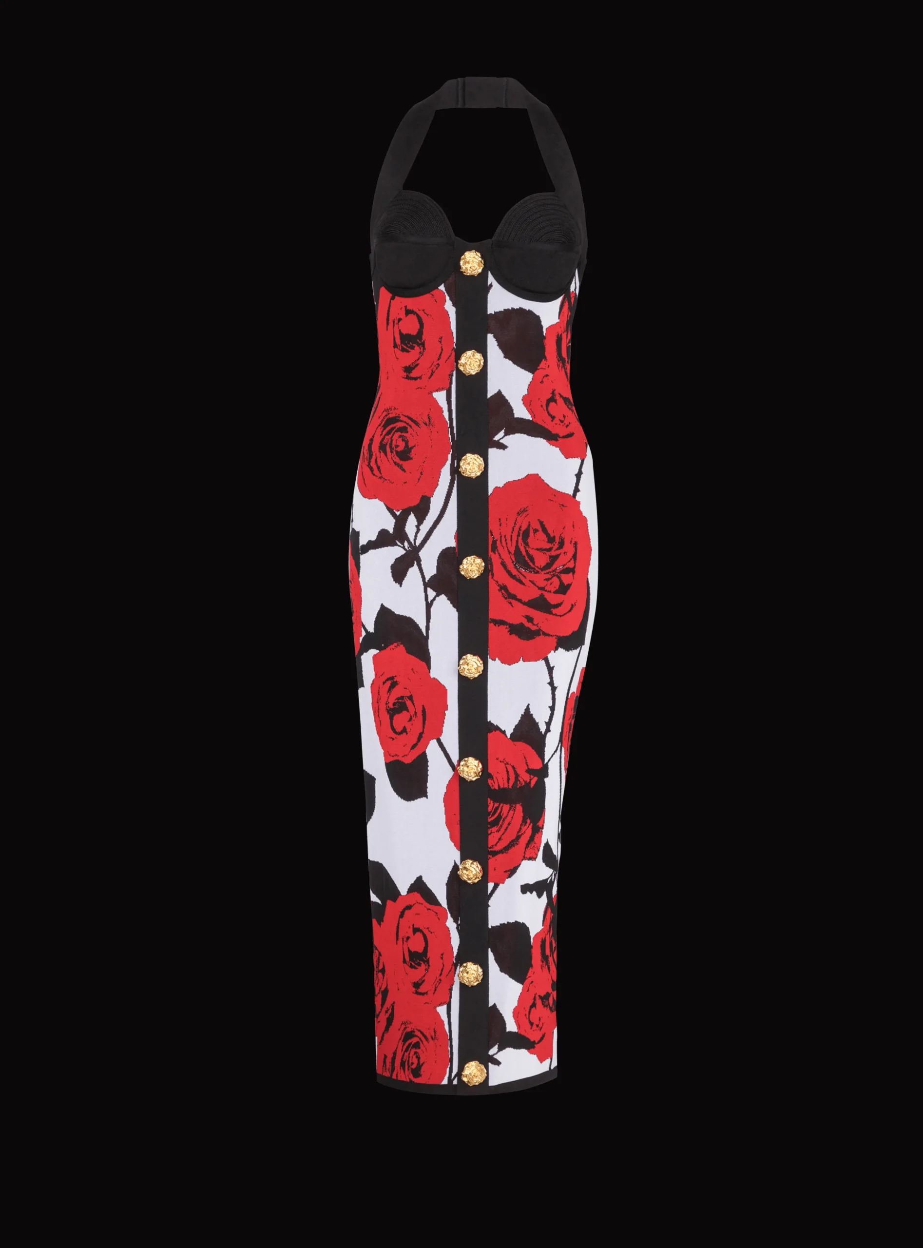 Halterneck Dress In Roses Jacquard Knit-Balmain Best Sale