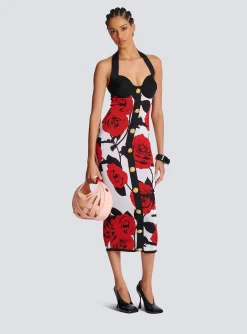 Halterneck Dress In Roses Jacquard Knit-Balmain Best Sale