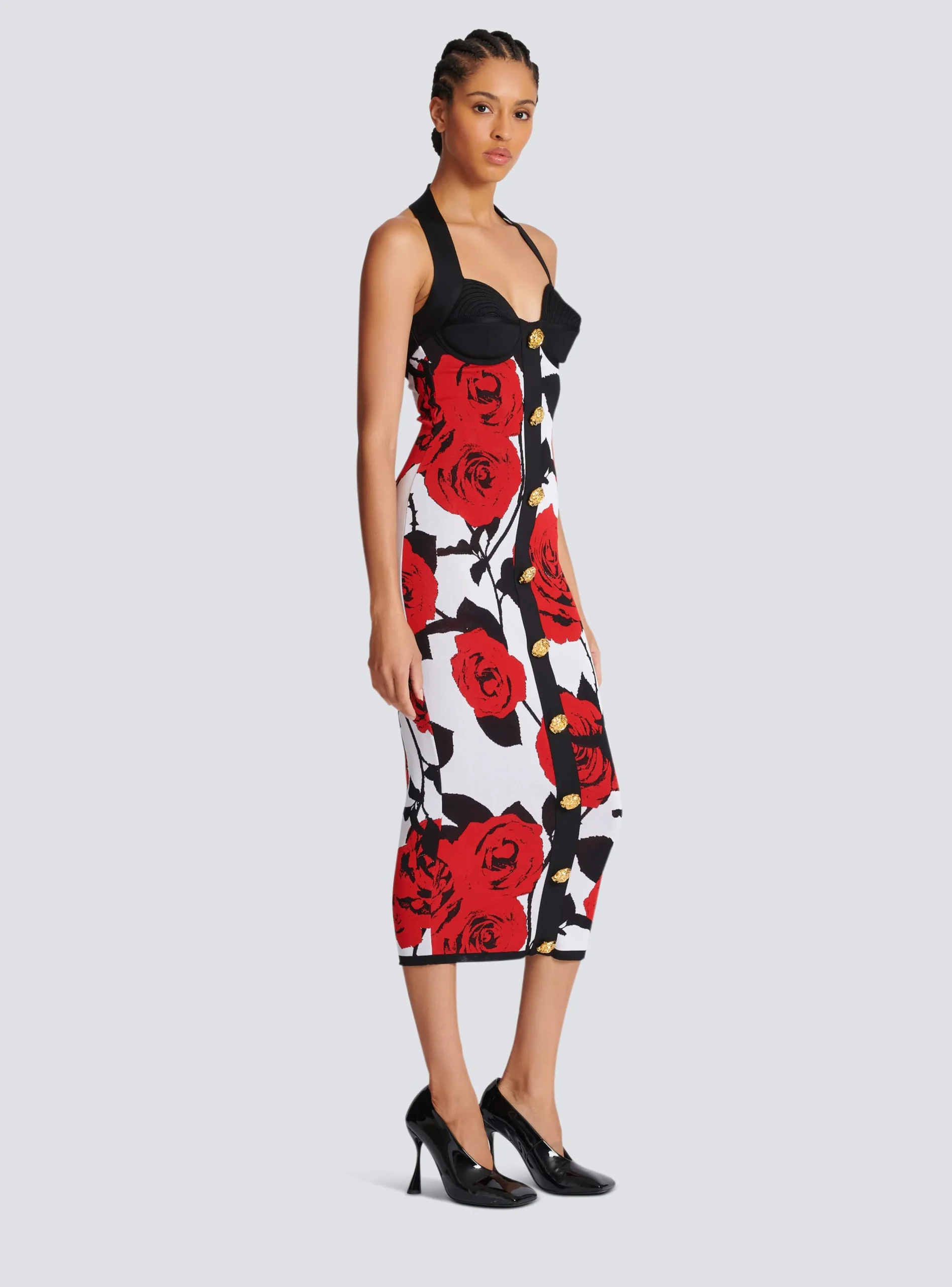 Halterneck Dress In Roses Jacquard Knit-Balmain Best Sale